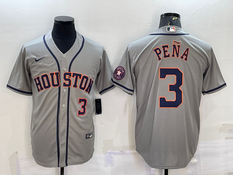 Men's Houston Astros #3 Jeremy Peña Grey With Patch Cool Base Stitched Jersey